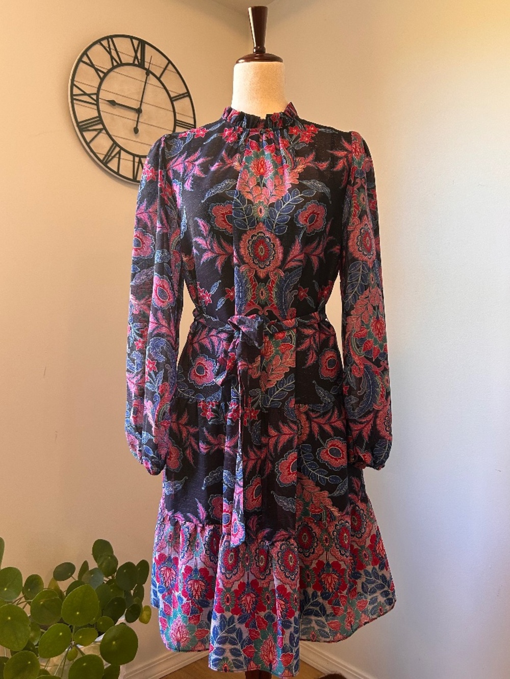 Julia Jordan Metallic Floral Paisley Belted Midi Dress Size 8 Nordstrom Tailored